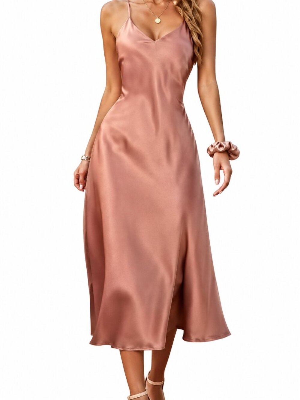 Alcea Rosea Satin Slip Dress XL Rust Brown Spaghetti Strap